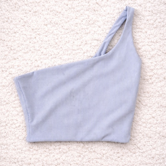 naked wardrobe Tops - Naked Wardrobe One Shoulder Ribbed Crop Top Light Blue Size S